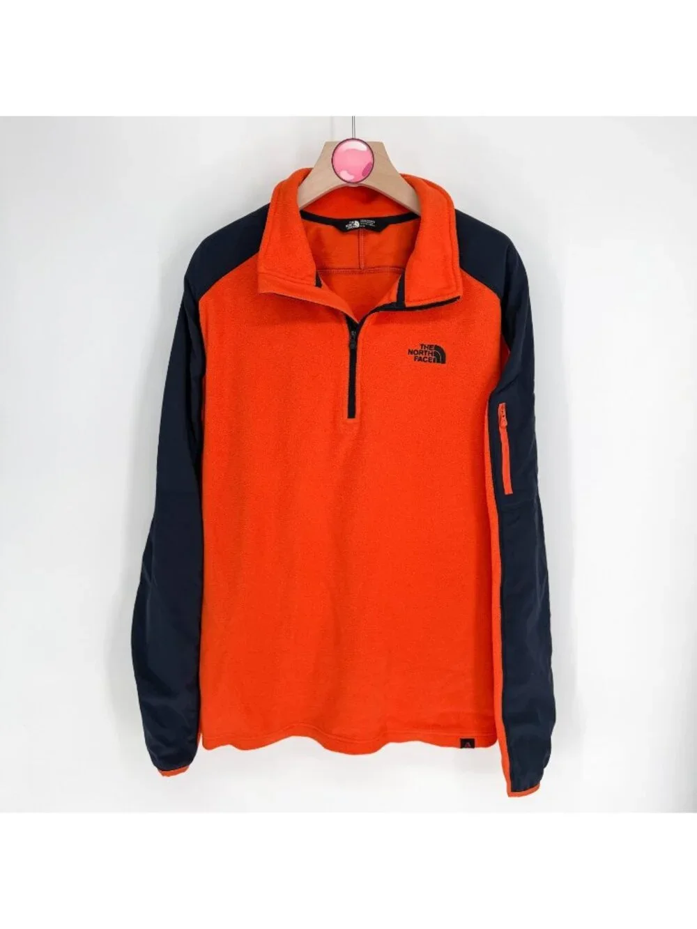 The North Face Sweater Mens Large Orange 1/4 Zip Fleece Pullover‎ Hiking Outdoor